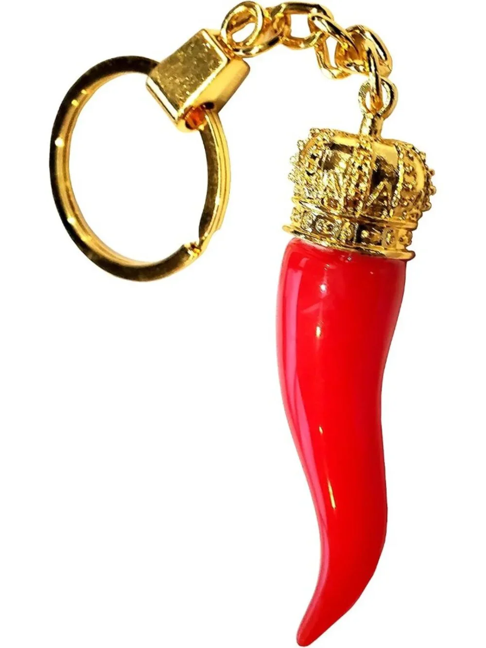 Chili Pepper Keychain with Gold Chain - Italian Red Horn Charm for Good Luck